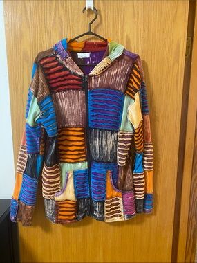 Colorblock Patchwork Hooded Jean Jacket - Multicolor